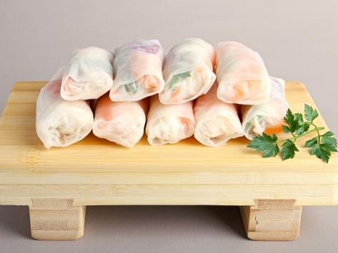 Top Things to Do With Spring Roll Wrappers | Food Network Healthy Eats: Recipes, Ideas, and Food News | Food Network Roll Sandwiches, Rice Wrappers, Rice Paper Recipes, Rice Paper Wraps, Cake Courgette, Rolled Sandwiches, Rice Wraps, Chicken Spring Rolls, Spring Roll Wrappers