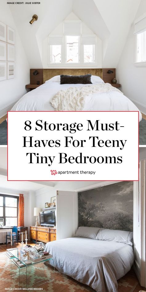 Here are 8 storage must-haves for teeny tiny bedrooms, according to interior designers. #smallbedroom #bedroomstorage #bedroomideas #storagehacks #storagetips #clothesstorage #storageideas #smallspaces Tiny Bedroom Storage, Cozy Bedroom Lighting, Small Bedroom Storage, Tiny Bedrooms, Small Space Bedroom, Wall Panels Bedroom, Space Bedroom, Bedroom Decorating Ideas, Tiny Bedroom