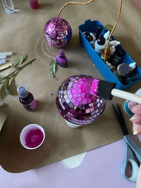 Disco Ball Mushroom Diy, Diy Cherry Disco Ball, Disco Ball Craft, Diy Disco Ball, Diy Rainbow, Tile Crafts, Disco Balls, Diy Chandelier, Vbs Crafts