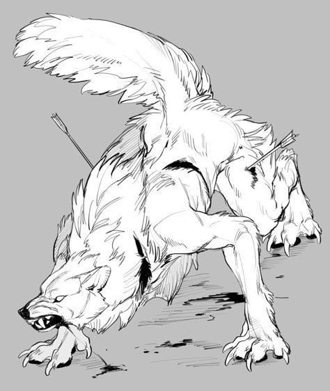 Were Wolf Art, Monster Wolf Art, Big Wolf Art, White Werewolf Art, Female Werewolf Character Design, Werewolf Pose Reference, Werewolf Base, Wolf Anime Art, Cute Wolf Art