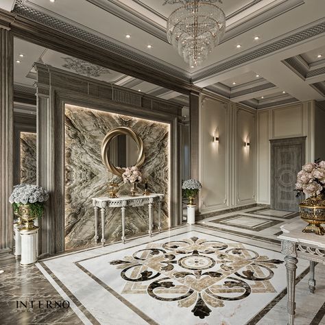 Luxury Houses Entrance, Marble Flooring Design, Wall Decoration Ideas, Neoclassical Interior, Marble Floors, Bedroom Decor For Couples, Luxury House Interior Design, Classic Interior Design, Lobby Design