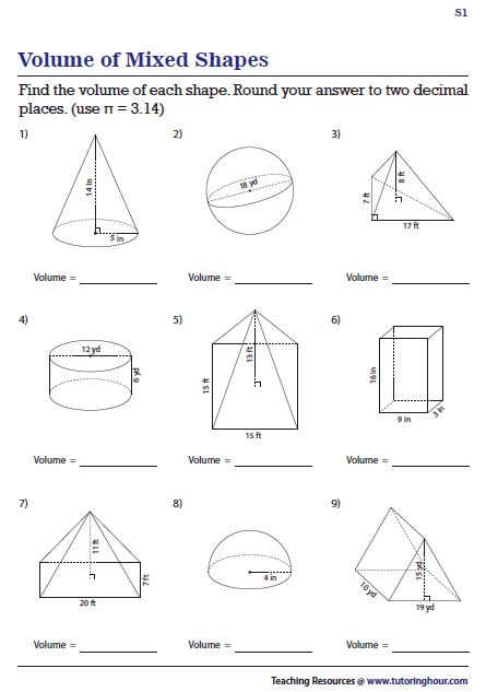 Volume Of 3d Shapes, 3d Shapes Worksheets, Volume Worksheets, Solid Figures, Solid Geometry, Area Perimeter, Geometry Worksheets, Learning Mathematics, Shapes Worksheets