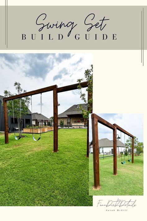 Swing Set Build Guide Small Yard Kids, Swing Set Plans, Kid Friendly Backyard, Swing Set Diy, Backyard Playset, Diy Swing, Backyard Kids Play Area, Backyard Swings, Pergola Ideas