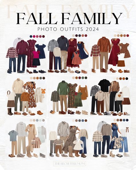 Fall 2024 | Family Photo Outfits Large Family Photo Shoot Color Schemes, Red Truck Family Pictures Outfits, Jean Fall Family Pictures, Family Picture Colors With Black, Family Of Four Photo Ideas Older Boys, Tan And Brown Family Photo Outfits, Neutral Colors For Family Pictures Fall, Red Plaid Family Pictures, Big Family Photo Shoot Ideas Outfits