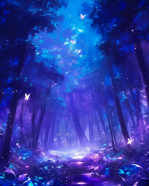 Lost in a magical forest, where the air is filled with glowing butterflies and the whispers of enchantment. ✨🦋 . #Butterfly #Magic #Fantasy #Mystic #Vibes #DigitalArt #Magical #AnimeArt #Anime Fantasy Glowing Forest, Fantasy Background Magic, Sleep Magic, Sea Kingdom, Glowing Butterflies, Glowing Butterfly, Unknown Creatures, Butterfly Magic, Background Sky