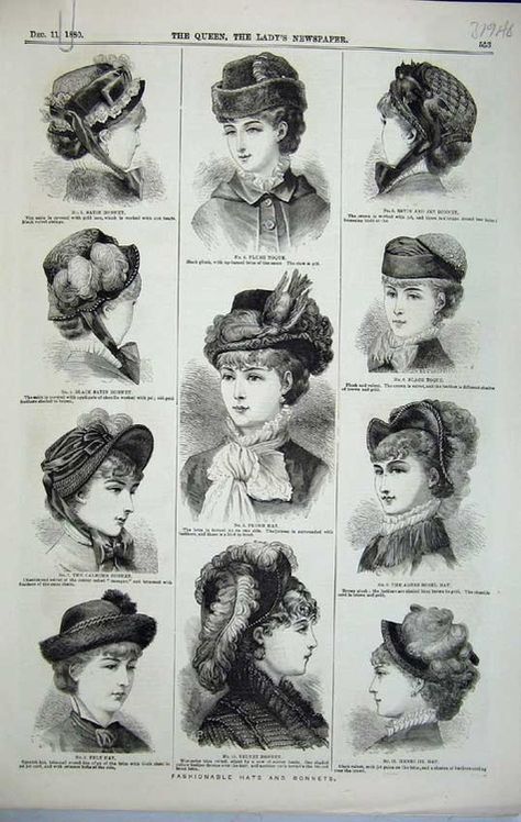 1890-ish hats and bonnets! 1880 Fashion, Historical Hats, 1880s Fashion, Patron Vintage, Victorian Hats, 1800s Fashion, Antique Hats, Women Hats Fashion, Victorian Costume