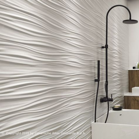 indoor tile / wall / porcelain stoneware / wave pattern 3d Tiles Bathroom, White Tile Bathroom Walls, Tile Floor Living Room, Small Bathroom With Shower, Small Bathtub, White Bathroom Tiles, Indoor Tile, Ceramic Floor Tile, Kitchen Floor Plans