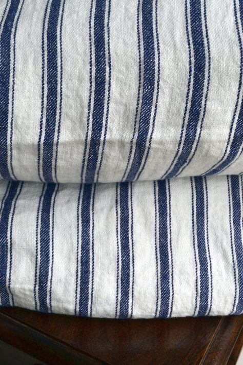 Pair of stonewashed navy ticking pillowcases. Vintage Classic. | Etsy Timeless Bedding, Rough Linen, Linen Bedding Natural, French Country Bedrooms, Grey Linen Bedding, Fabric Navy, Bed Linen Design, White Linen Bedding, Rustic Bedding