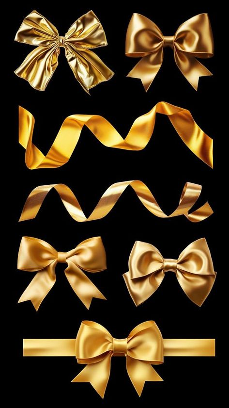 Editable golden ribbon bow design element set | premium image by rawpixel.com / ton Golden Ribbon, Golden Bow, Gift Bow, Ribbon Gift, Bow Bow, Awesome Designs, Aesthetic Things, Gift Bows, Gold Ribbons