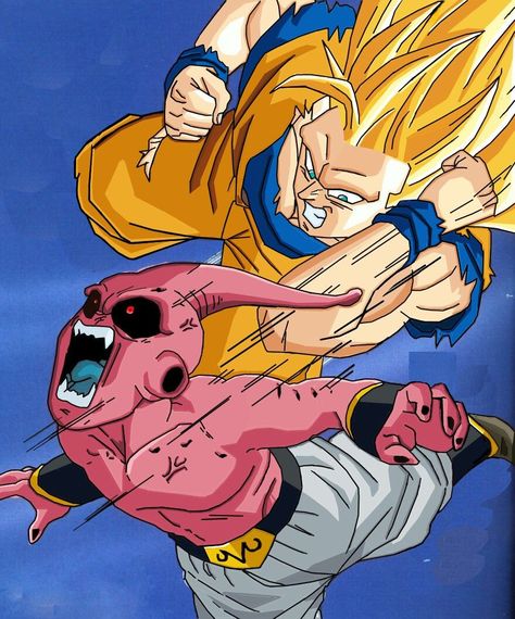 Goku fase 3 vs majin boo (batalla final) Goku Vs Kid Buu, Goku 4, Kid Buu, Goku Manga, Majin Boo, Z Tattoo, Majin Buu, Goku Vs, Dbz Art