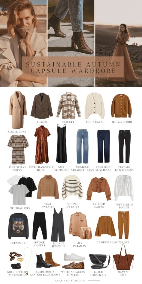 Sustainable Autumn Capsule Wardrobe, Bohemian Wardrobe Capsule, Boho Minimalist Capsule Wardrobe, Autumn Looks Outfits, Winter Capsule Wardrobe 2020, Autumn Travel Wardrobe, Nursing Capsule Wardrobe Fall, True Autumn Romantic Style, Sustainable Fall Fashion