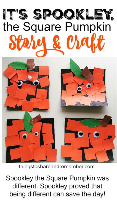 Spookley the Square Pumpkin Craft for Kids. Fun fall activity or Halloween craft project! Square Pumpkin Craft, Spookley The Square Pumpkin, Pumpkin Story, Square Pumpkin, Square Craft, Collage Craft, Dekorasi Halloween, October Ideas, Halloween Crafts Preschool