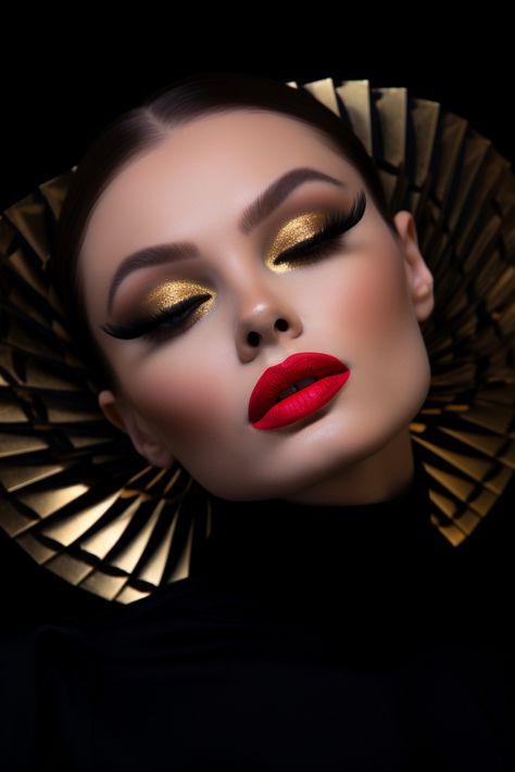 21 Artemis Inspired Makeup Looks (Witchy Makeup) - Eclectic Witchcraft Makeup Looks Extravagant, Dramatic Makeup Looks Glamour, Juneteenth Makeup, Goddess Inspired Makeup, Gold Glam Makeup Looks, Makeup Glam Looks, Red Glam Makeup, Gold Glam Makeup, Editorial Makeup Looks