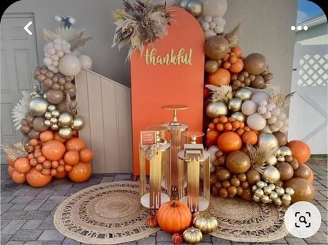 Outdoor Birthday Decorations Adults, Fall Birthday Party Decorations For Women, Thanksgiving Decorations Party, Fall Bday Party, Fall Birthday Party Ideas, White Pomegranate, Orange Birthday Parties, Thanksgiving Party Decor, Friendsgiving Decorations