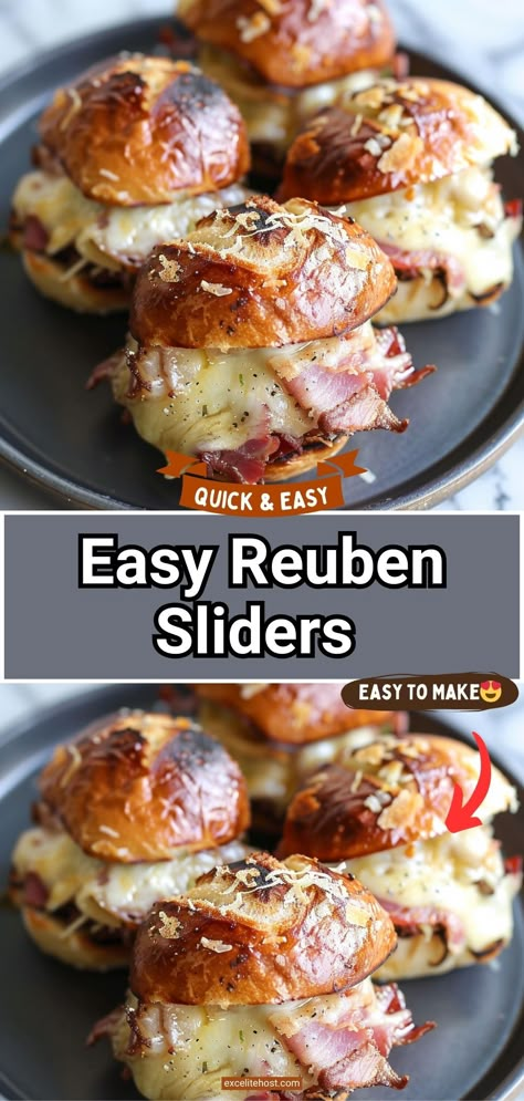 Ingredients: 12 slider buns 1 pound corned beef, thinly Rueben Sliders Hawaiian Rolls, Rueben Sliders, Sliders In The Oven, Pastrami Sliders, Corned Beef Sliders, Recipes Sliders, Reuben Sliders, Superbowl Party Appetizers, Fun St Patricks Day