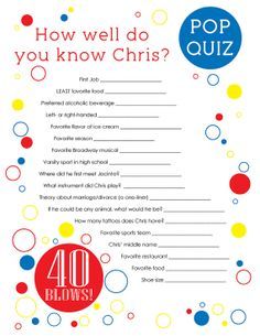 Birthday Questionnaire, 40 Blows, 40th Birthday Party Games, 40th Birthday Games, 30th Birthday Games, Adult Birthday Party Games, 50th Birthday Party Games, 90th Birthday Parties, 50th Birthday Ideas