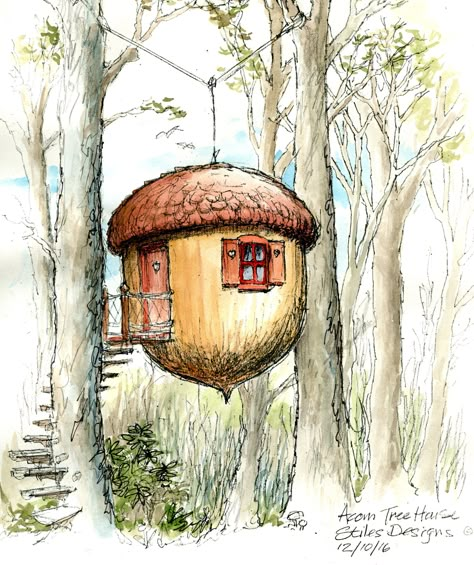 Acorn House, Storybook Art, Architecture Ideas, House Drawing, Art Inspiration Painting, Wire Mesh, Fairy Houses, Painting Art Projects, Book Art Drawings