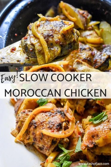 Slow Cooked Chicken Thighs, Slow Cooker Moroccan Chicken, Moroccan Chicken Recipe, Chicken Food Recipes, Chicken Tagine, Slow Cooked Chicken, Moroccan Chicken, Crockpot Slow Cooker, Chicken Slow Cooker Recipes