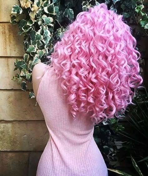 Pink Curly Hair, Curly Hair Color Ideas, Pink Curls, Curly Hair Color, Hairstyle Curly, Pastel Pink Hair, Colored Curly Hair, Hair Color Pastel, Red Wigs