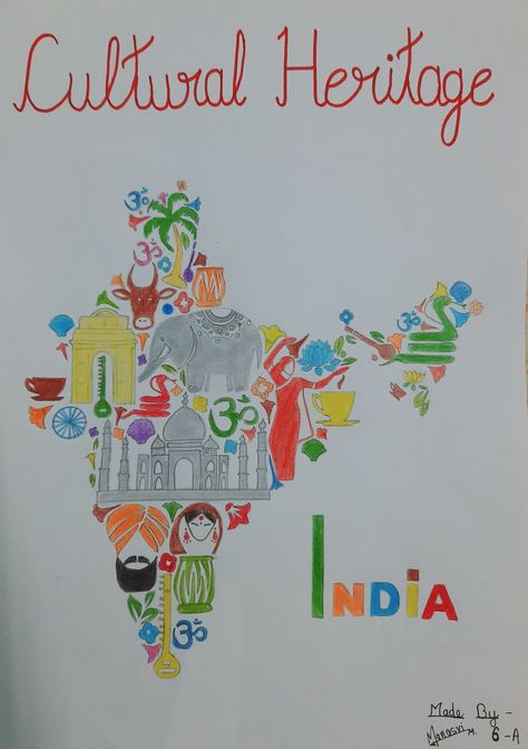 India Culture Heritage drawing unity of India India's Culture and Heritage drawing My Dream Gujarat Drawing, Drawing On Indian Culture, Indian Culture Poster Drawing, India Heritage Drawing, Cultural Heritage Of India Poster, Art And Culture Of India Drawing, India Culture Drawings, Culture And Heritage Of India Drawing, India Drawings Ideas