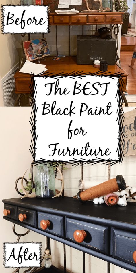 Best Black Paint For Furniture, Black Paint For Furniture, Cheap Furniture Makeover, Easy Furniture Makeover, Paint For Furniture, Black Painted Furniture, Diy Furniture Makeover Ideas, Furniture Rehab, Diy Furniture Renovation