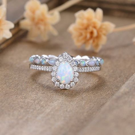 Opal With Diamonds Ring, Wedding Ring With Opal Accents, Opal Engagement Ring With Diamonds, Wedding Rings Opal And Diamond, Diamond Opal Engagement Ring, Opal And Diamond Wedding Ring, White Opal Wedding Ring, Opal Wedding Ring Set White Gold, Opal Ring Set