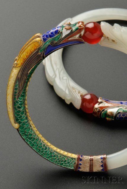 Asian Jewelry, Chinese Jewelry, Carved Jade, Enamel Bangle, Jade Bracelet, Jade Carving, Jade Jewelry, Deco Jewelry, Fantasy Jewelry