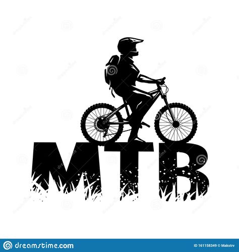 Silhouette Of A Cyclist On And The MTB Letters. Vector Illustration. Stock Vector - Illustration of race, label: 161158349 Bike Logos Design, Mountain Biking Photography, Cycle Logo, Mountain Bike Art, Bike Sticker, Bike Tattoos, Bike Logo, Bike Photography, Downhill Mtb