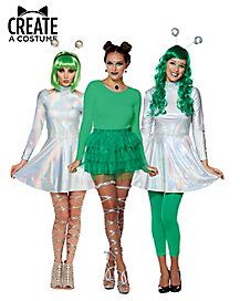 Alien Costume Diy, Girl Alien Costume, Diy Alien Costume, Alien Costume Women, Martian Costume, Outer Space Costume, Alien Halloween Costume, Space Costumes, Galaxy Party