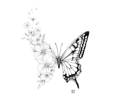 Butterfly With Flowers, Butterfly Tattoos Images, Small Pretty Tattoos, Writing Tattoos, Classy Tattoos, Pola Sulam, Subtle Tattoos, Art Tattoos, Elegant Tattoos