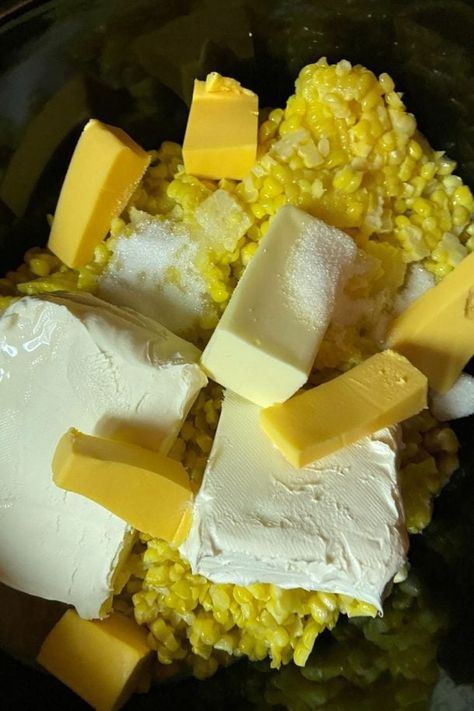 Crock Pot Cheesy Corn Recipe - These Old Cookbooks Corn With Cream Cheese Recipe Crock Pot, Cheesy Corn Recipe, Corn Crockpot, Corn With Cream Cheese, Crock Pot Corn, Cream Cheese Corn, Corn Crop, Cream Cheese Recipe, Veg Recipe