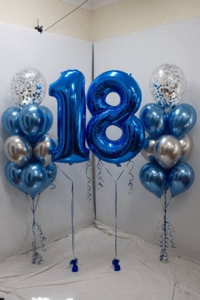 18th Balloons Decoration, 18th Birthday Blue Theme, Blue Theme Birthday Party Decorations, Blue Themed Birthday Party, Blue Birthday Decorations, Surprise Birthday Decorations, 18th Birthday Party Themes, 18th Birthday Decorations, Birthday Room Decorations