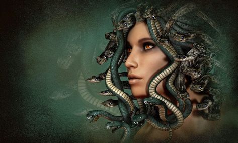 25 Medusa Quotes about the Guardian from Greek Mythology || Powerful and dangerous or beautiful and betrayed—decide for yourself with the help of this collection of Medusa quotes and sayings. https://everydaypower.com/medusa-quotes/ Gorgon Art, Greek Mythological Creatures, Girl Aesthetic Dark, Small Wave Tattoo, Medusa Art, 3d Computer Graphics, Snake Hair, Medusa Gorgon, Bar In Casa