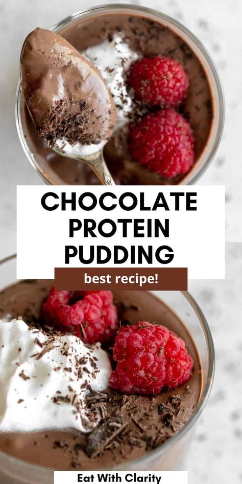 High Protein Chocolate Pudding, Chocolate Protein Pudding, Protein Pudding Recipe, Healthy Protein Desserts, Protein Dessert Recipes, Healthy Chocolate Pudding, 20 Grams Of Protein, High Protein Desserts, Protein Chocolate