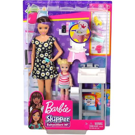 Barbie Skipper Babysitters Inc. Doll and Accessory
About this item
Play out classic babysitting moments with this Barbie Skipper Babysitters Inc. playset!
It comes with Skipper doll, a toddler doll and accessories themed to potty training, including a sink and a potty seat.
Working features and transformation serve up fun: t Barbie Birthday Ideas, Muñeca Baby Alive, Lion Toys, Childrens Poetry, Potty Seat, Cool Toys For Girls, Barbie Sisters, All Disney Princesses, Barbie Images