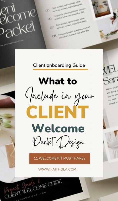 Ultimate Guide -11 Vital Details to Include in Your Client Welcome Packets https://faithola.com/client-welcome-packets-details/ Welcome Package Ideas, Onboarding Client Welcome Packet, Client Onboarding Packet, Welcome Packet Design, Element Keywords Canva, New Client Welcome Packet, Client Welcome Packet, Welcome Package, Client Onboarding