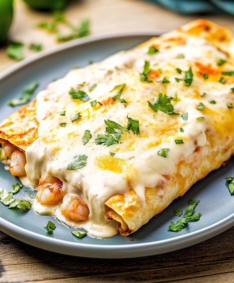 Creamy Shrimp Enchiladas Recipe, Seafood Enchiladas With White Sauce, Shrimp Enchiladas With White Sauce, Crab Enchiladas, Creamy Shrimp Enchiladas, Shrimp Enchiladas Recipes, Seafood Enchiladas Recipe, White Sauce Enchiladas, Avocado Enchiladas