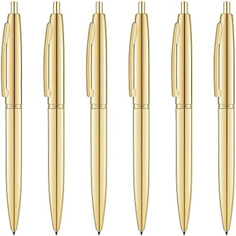 Unibene 6 Pack Gold Click Ballpoint Pens - Black ink Medium Point(1 mm), Metallic Retractable Pen Nice Gift for Business Office Students Teachers Wedding Christmas Nice Pens, Gold Office Supplies, Personalized Pen, Fancy Pens, Gold Office, Gold Pen, Personalised Pens, Hand Design, Gold Bodies