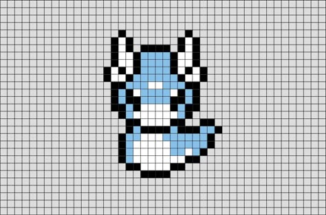 Pokemon Dratini Pixel Art from BrikBook.com #Pokemon #Dratini #DragonType #seamonster #Dragonair #Dragonite #pixel #pixelart #8bit Shop more designs at http://www.brikbook.com Grille Pixel Art, Pixel Art Animals, Pixel Pokemon, Pixel Art Minecraft, Modele Pixel Art, Pokemon Cross Stitch, Pokemon Bead, Pixel Art Pokemon, Pokemon Perler Beads