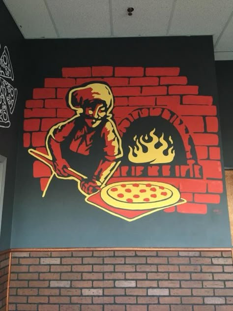 Value Pizzeria Mural & Signage by Anthony Lee at Value Pizzeria & Deli Pizza Mural Art, Pizzaria Decor, Mural Signage, Creative Cafe Interior, Mural Art Ideas, Restaurant Mural, Pizza Project, Pizzeria Design, Small Restaurant Design