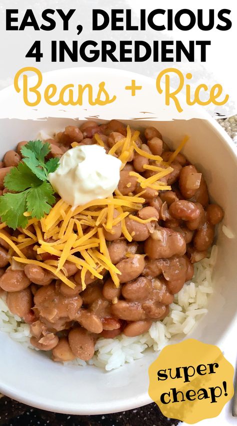 Looking for an easy, delicious, simple beans and rice recipe that only uses 4 ingredients? You've found it! This is the best beans and rice recipe. Such a perfect budget dinner recipe. #beansandrice #easyrecipes #easydinnerrecipes #lowingredientrecipes Easy Rice And Beans Recipe, Budget Dinner, Budget Dinner Recipes, Rice And Beans Recipe, Rice And Beans, Easy Budget, Rice Dinner, Beans And Rice, Dinner On A Budget