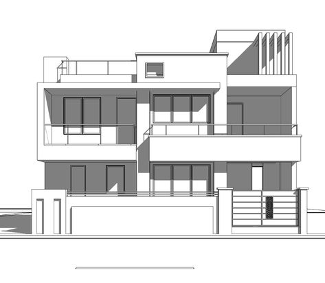 Villa Elevation Drawing, House Design Drawing Sketch Exterior, 2d House Drawing, Modern House Design Drawing, 2d Elevation Design, Villa Drawing, Dream House Sketch, Facade Drawing, Villa Elevation