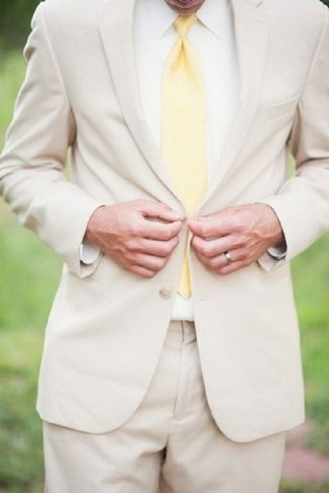 Yellow Wedding Theme Groomsmen, Pale Yellow Suit Men, Light Tan Groom Suit, Butter Yellow Wedding Theme, Yellow Bridesmaid Dresses With Groomsmen, Yellow Wedding Groomsmen, Yellow Groomsmen Attire, Green And Yellow Wedding Theme, Bridesmaid Dresses Light Pink