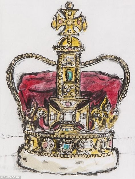 The Royal Crown: Guarded by the Beefeaters in the Tower of London, the Crown Jewels are seen by millions of people each year Crown Painting, Historical Drawings, London Drawing, Architecture Community, Crown Illustration, Jewel Drawing, London Illustration, Crown Drawing, Crown Art