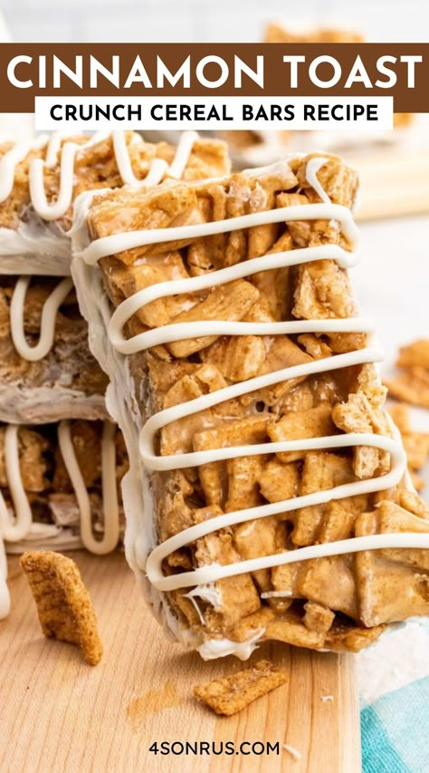 Cinnamon Toast Crunch Bars, Cookie Pancakes, Unhealthy Recipes, Cinnamon Toast Crunch Cereal, Squares Recipes, Cereal Bars Recipes, Breakfast Cereal Bars, Cinnamon Cereal, Homemade Cereal