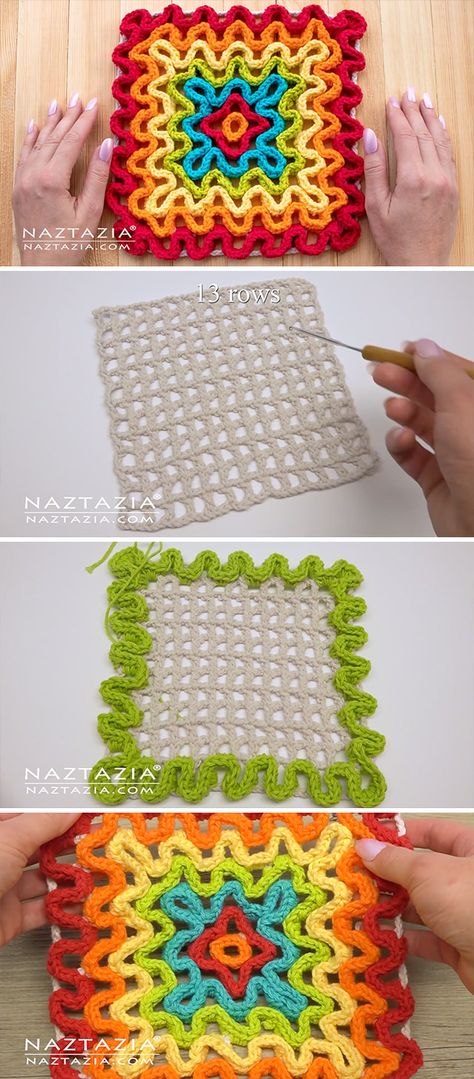 Crochet Wavy Pad You Can Make Easily | CrochetBeja Crochet Wiggle Stitch, Wiggle Crochet Free Pattern, Squiggle Crochet, Wavy Crochet Pattern, Wiggly Crochet Patterns, Wiggly Crochet, Confection Au Crochet, Colorful Crochet, Crochet Potholders