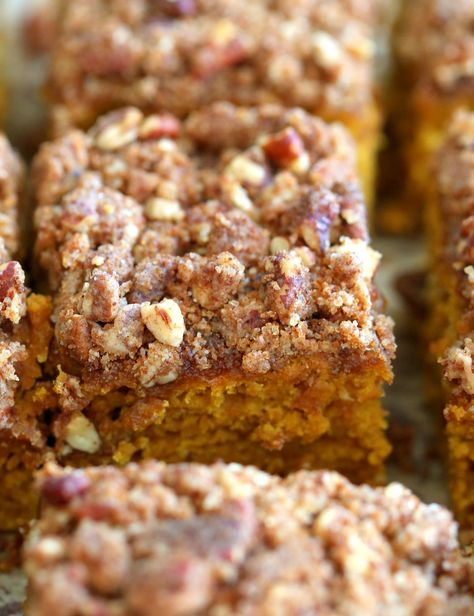 Vegan Pumpkin Coffee Cake with Pecan Crumb. Easy 1 Bowl Pumpkin Cake, topped with Chai Spice Pecan Streusel. Just 15 mins prep. Soft, Spiced, Delicious. Vegan Soy-free Recipe.  | VeganRicha.com Vegan Pumpkin Cake, Vegan Thanksgiving Dessert, Pumpkin Coffee Cake, Cake With Cinnamon, Vegan Pecan, Baking Vegan, Pumpkin Coffee Cakes, Vegan Richa, Pumpkin Pie Mix