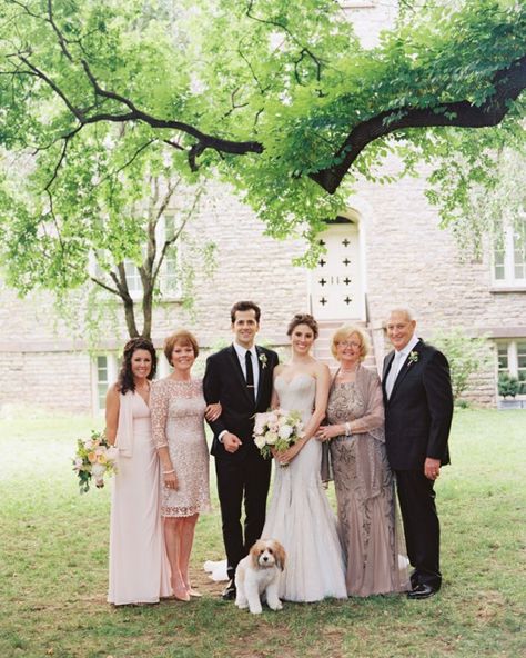 Typically, the mother of the bride chooses her dress first, and then informs the mother of the groom of the color and style to avoid too similar or too different decisions. Ideally, the two should neither match perfectly nor clash. The goal is to select similar shades and styles, not the same, like the range of neutrals shown on the women here. Groom Questions, Rehearsal Dinner Guest, Manhattan Wedding, New York City Ballet, Family Wedding Photos, Bride Attire, The Guest List, Standing Ovation, City Ballet