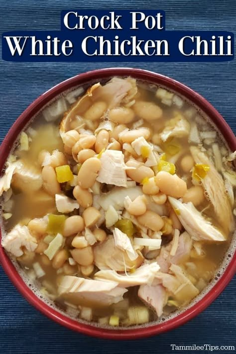 Chili Recipe White, Recipe White Chicken Chili, Chicken Chili White, Chili White Chicken, Crock Pot White Chicken Chili, White Chicken Chili Crockpot, Chili Recipe Video, White Chicken Chili Recipe Crockpot, Slow Cooker White Chicken Chili