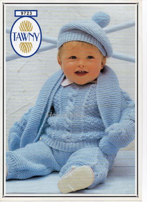 Baby Knitting Pattern Baby pram set Jumper Trousers Mitts Pram Sets, Baby Pram, Womens Crochet Patterns, Suit Vintage, Modern Knitting, Baby Prams, Knitted Suit, Scarf Knitting, Vintage Knitting Patterns